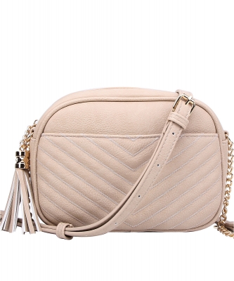 Chevron Quilted Tassel Zip Crossbody Bag WU120 BRICK